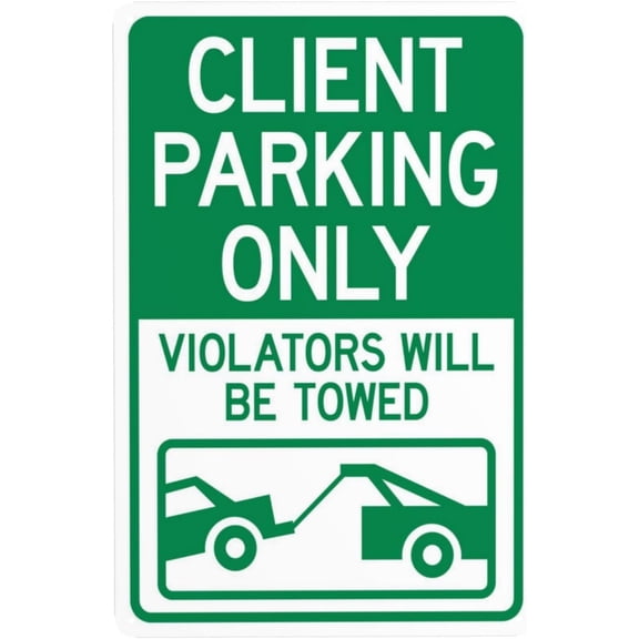 Client Parking Only Violators Will Be Towed With Car Towing Graphic Warning Sign, Security Safety Metal Signs, Caution Poster Wall Decor for Business Home Street Road Use 8 x 12 Inch