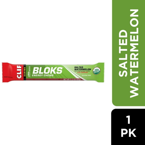 CLIF BLOKS Salted Watermelon Flavor with 2X Sodium Plant Based Energy Chews, 1ct