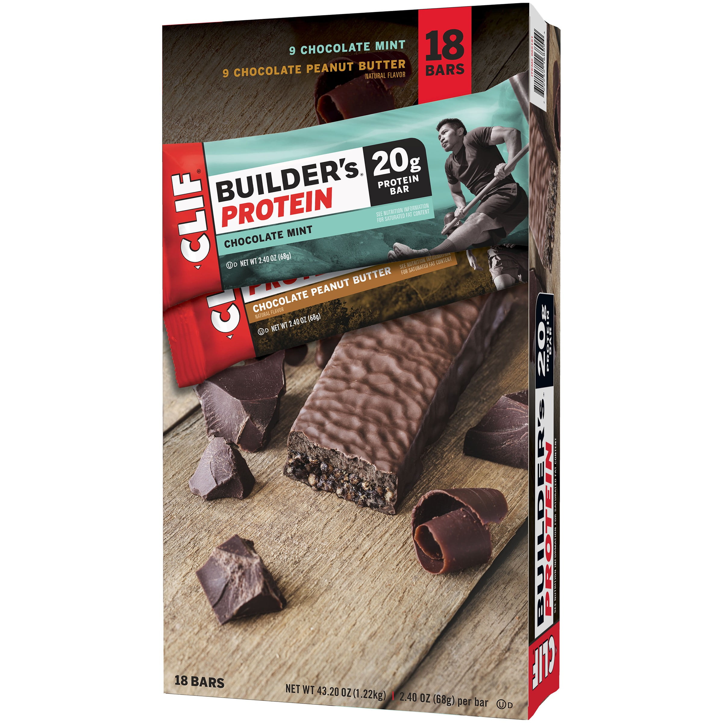 Clif Bar Builders Bar 2.4oz Bars 9 Chocolate Mint 9 Chocolate Peanut Butter