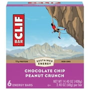 Clif Bar - Chocolate Chip Peanut Crunch - Made with Organic Oats - Energy Bars - 2.4 oz. (6 Pack)