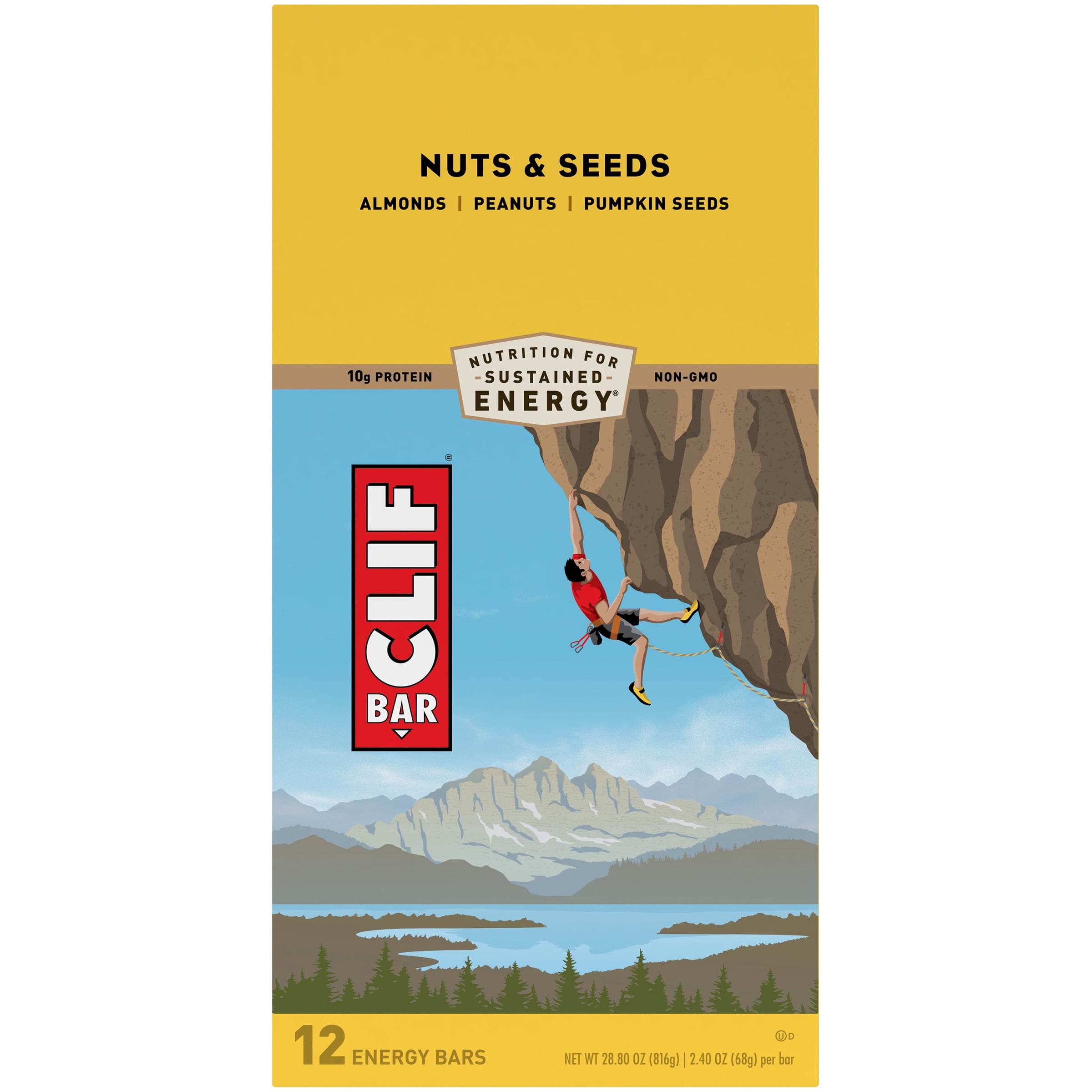Clif Bar Energy Bars, Nuts & Seeds, 10g Protein Bar, 12 Ct, 2.4 oz