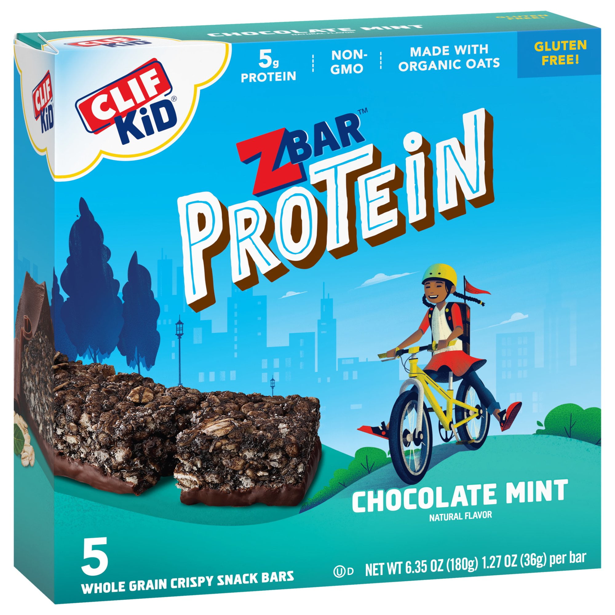 Clif Bar Gluten Free Kid ZBar Protein Bars Chocolate Mint 5 Bars