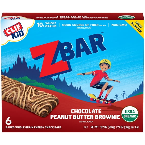 Clif Bar Organic Chocolate Peanut Butter Brownie, Whole Grain Energy Snack Bar, 1.27 Oz, 6 Ct