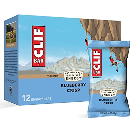 Clif Bars - Energy Bars - Blueberry Crisp - Made With Organic Oats - Plant Based Food - Vegetarian - Kosher (2.4-Ounce Protein Bars, 12 Count)