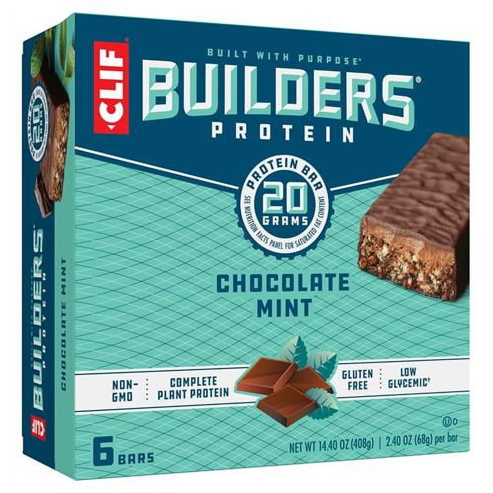 Clif Builders - Chocolate Mint Flavor - Plant Based Protein Bars - Gluten Free - Non-Gmo - Low Glycemic - 20G Protein - 2.4 Oz. (6 Pack)