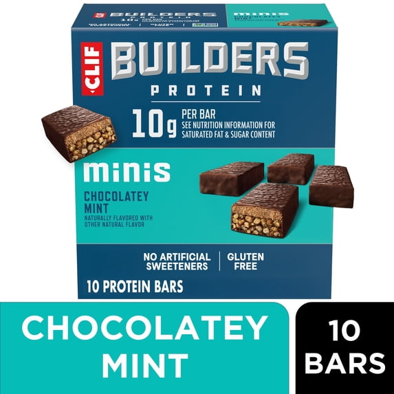 CLIF BUILDERS Minis Protein Bars Chocolate Mint Flavor, Plant Protein, Gluten Free, 10ct