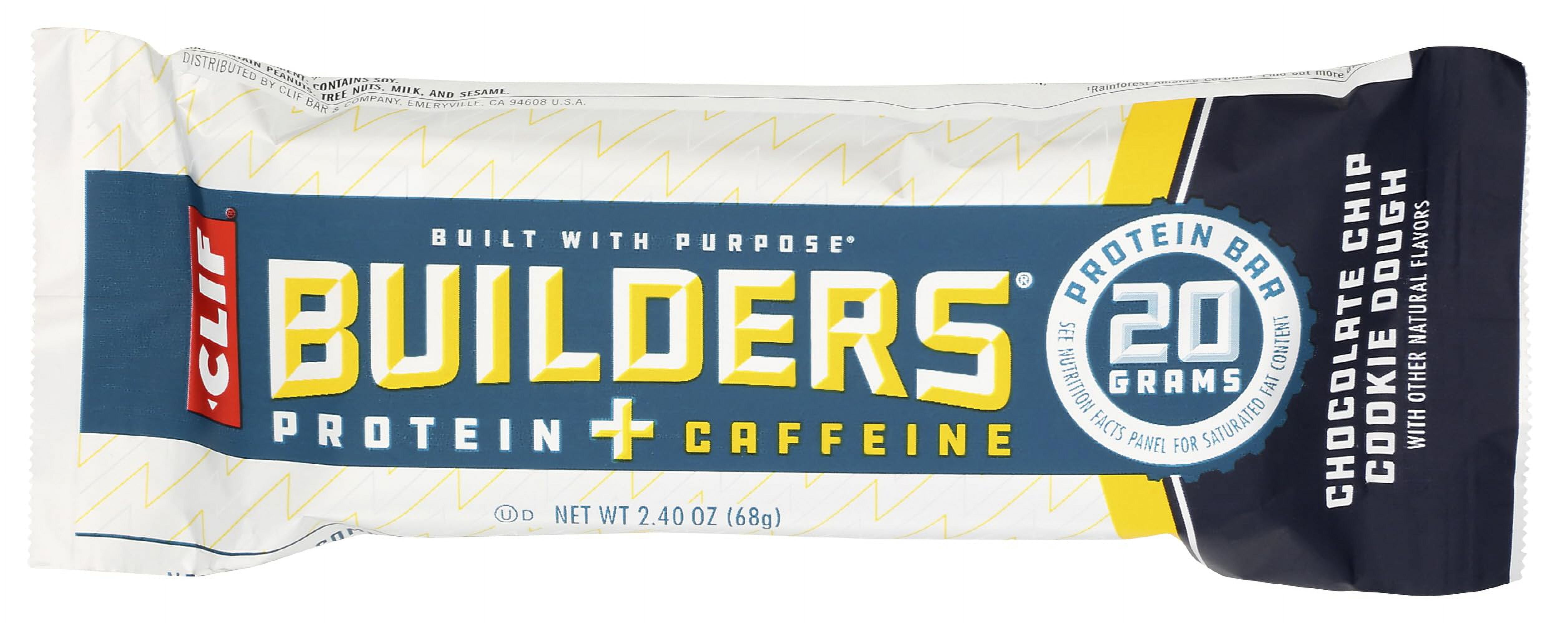Clif Chocolate Chip Cookie Dough Caffeine Builders Bar, 2.4 Oz