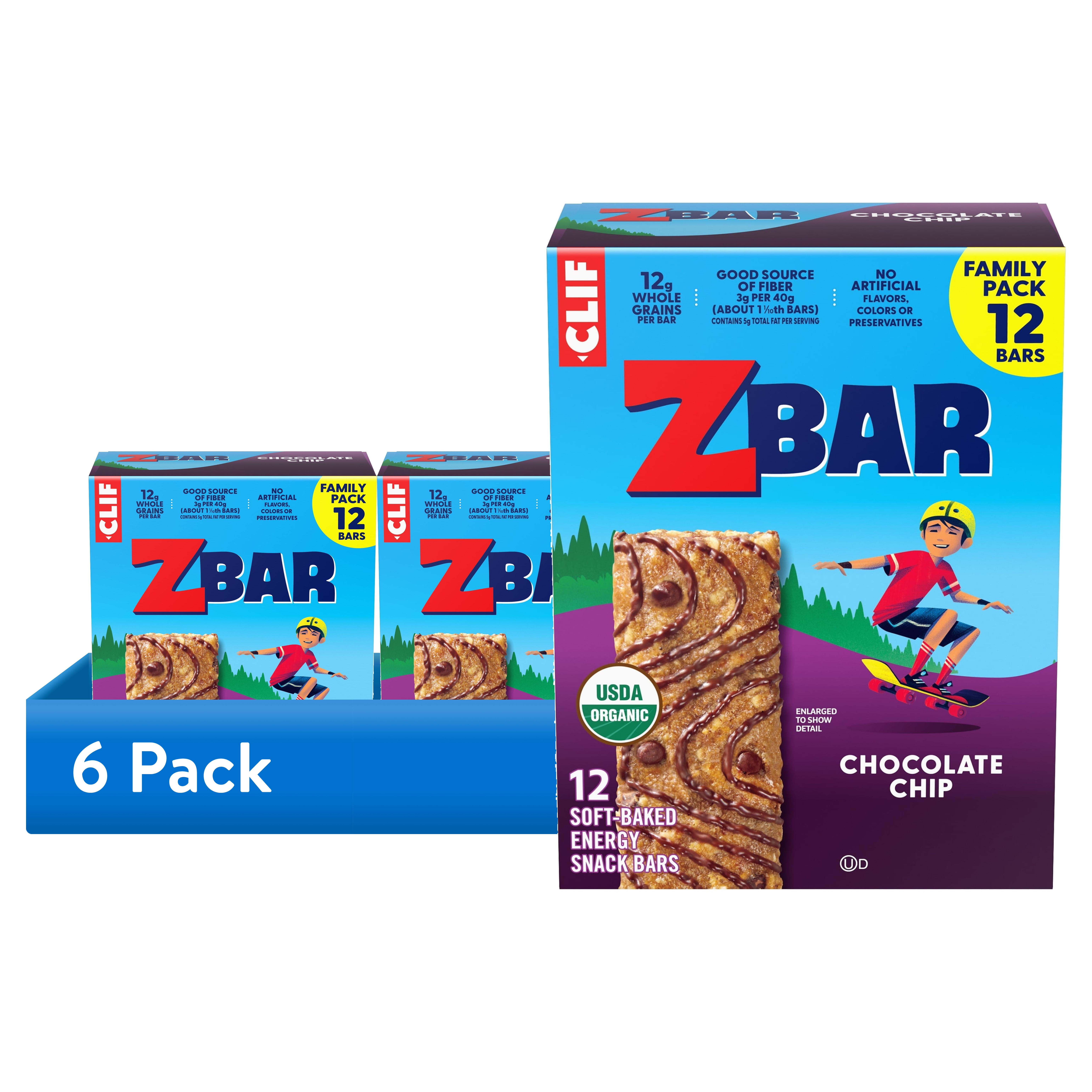 (6 pack) Zbar Chocolate Chip Flavor Soft Baked Snack Bars, Organic Granola Bars, 12ct