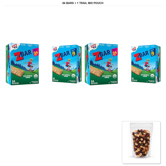 Clif Kid Zbar Iced Oatmeal Cookie Soft-Baked Bars, 84 Bars, 1.27 oz Each with 1 Bybies Trail Mix Pouch, 2 oz