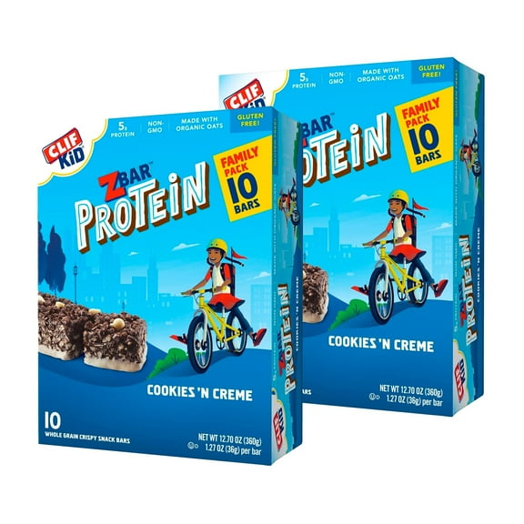 Clif Kid Zbar - Protein Granola Bars - Cookies And Creme Flavor (1.27 Ounce Gluten Free Bars, Lunch Box Snacks, 10 Count, 2-Pack)