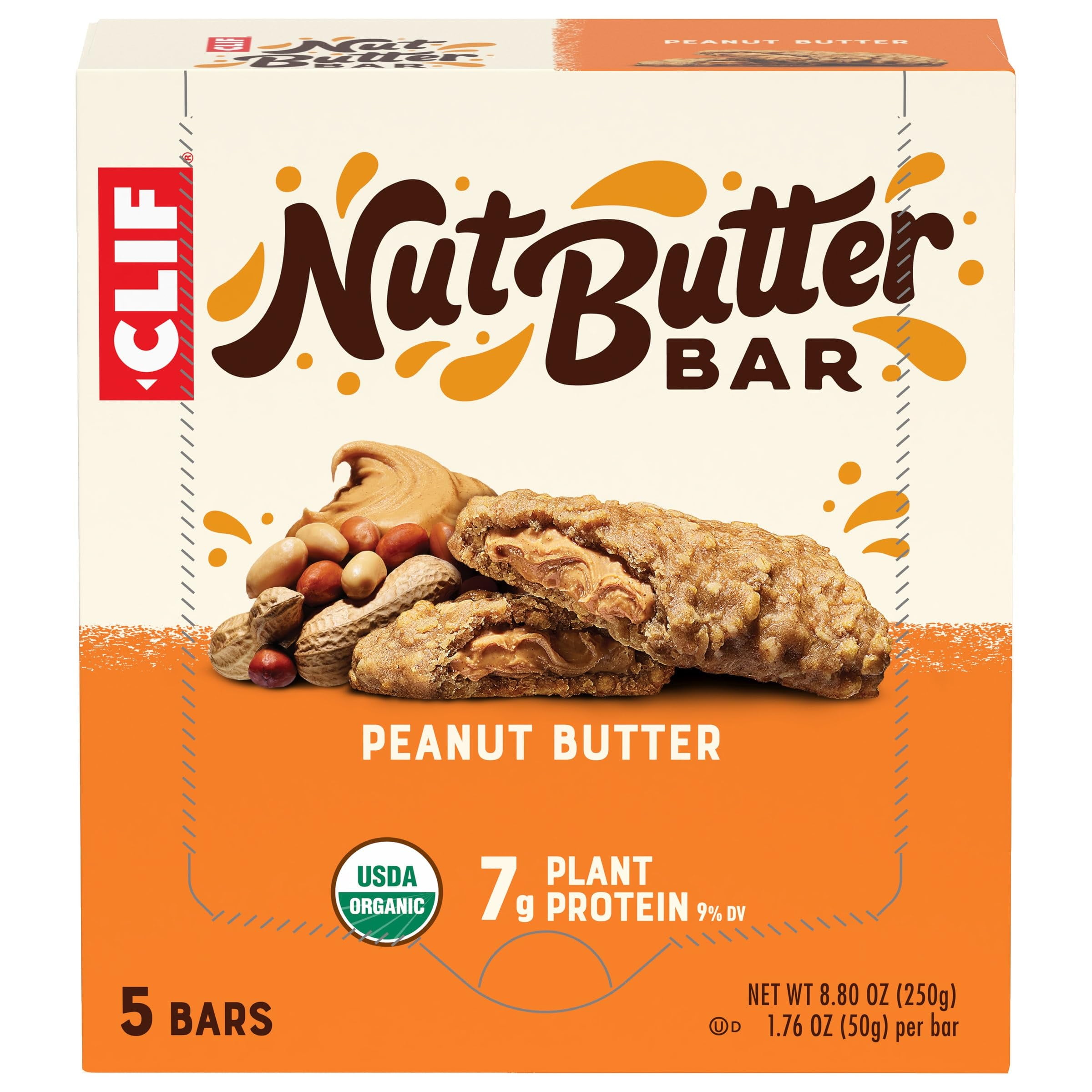 Clif Nut Butter Bar - Peanut Butter - Filled Energy Bars - Non-Gmo - Usda Organic - Plant-Based - Low Glycemic - 1.76 Oz. (5 Pack)