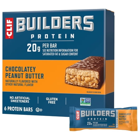 CLIF BUILDERS Protein Bars, Chocolate Peanut Butter, 6-Count Box, 2.4 oz Bars (Pack of 6)