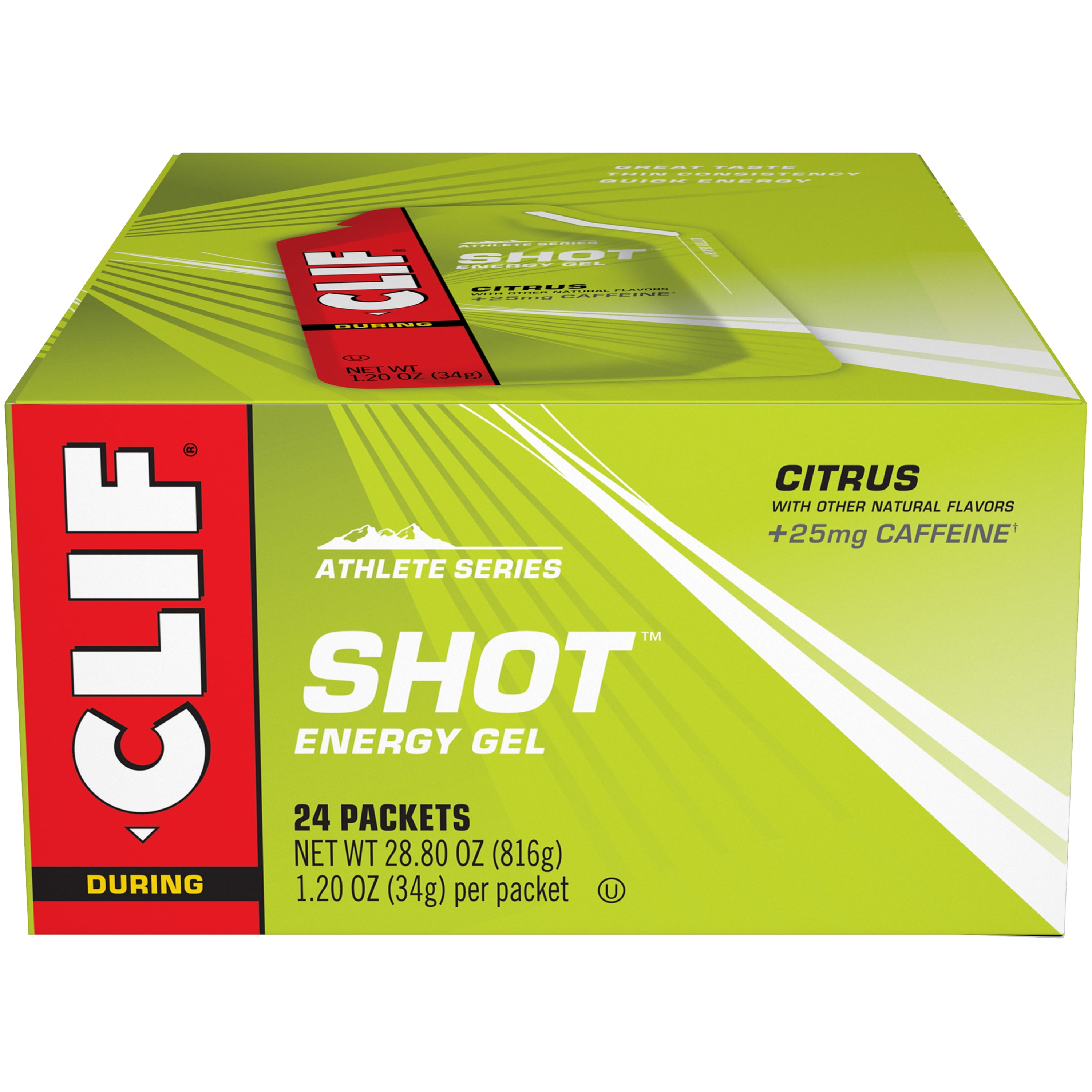 Clif, Shot Energy Gels, Citrus Flavor, 25mg Caffeine, 24 Ct, 1.2 oz