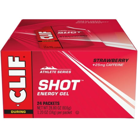 Clif Shot Energy Gels, Strawberry Flavor, 25mg Caffeine, 24 Ct, 1.2 oz