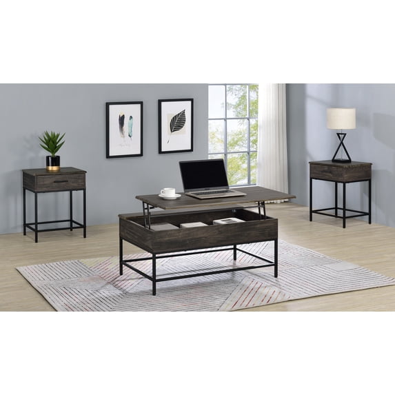 Cliff 3 Piece Brown Engineered Wood Lift Top Coffee and End Table Set