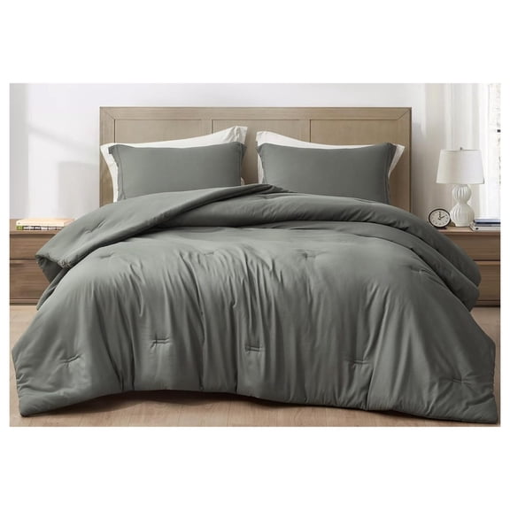 Cliff 3-Piece Lightweight Cooling Comforter Set, King - Rayon Derived from Bamboo & Polyester Blended, Soft Breathable Bedding for Hot , Dark Gray