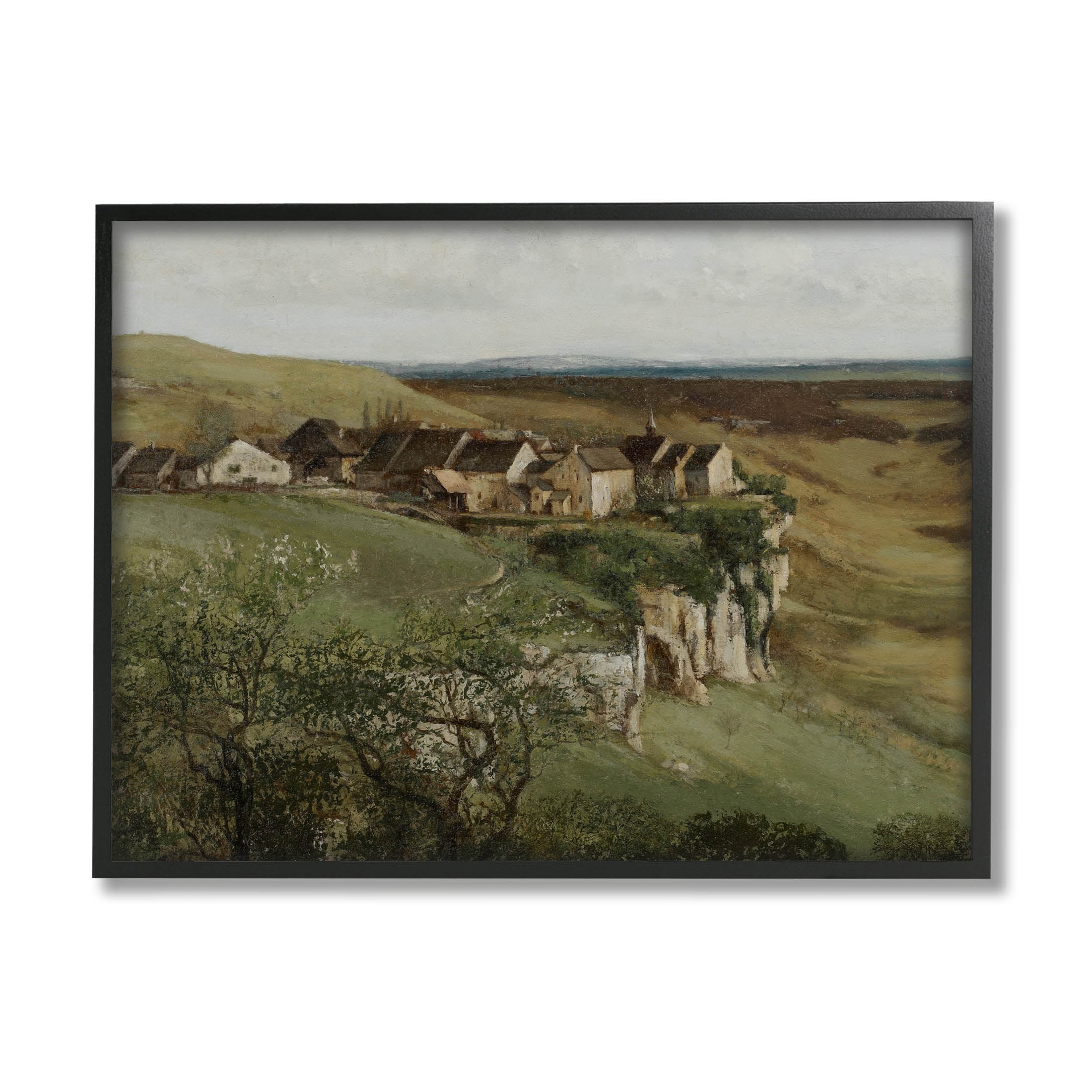 Cliff Cottages Rural Landscape Landscape Painting Black Framed Art Print Wall Art