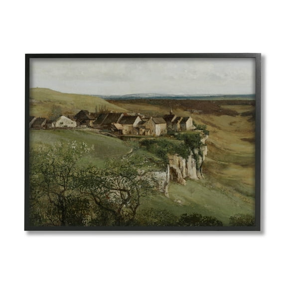 Cliff Cottages Rural Landscape Landscape Painting Black Framed Art Print Wall Art