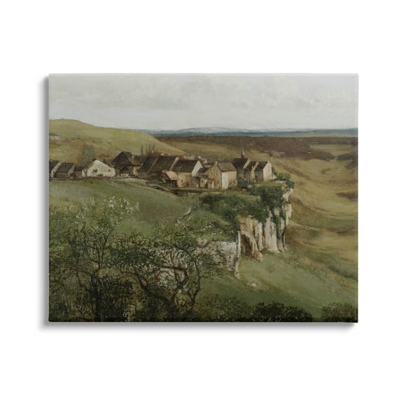 Cliff Cottages Rural Landscape Landscape Painting Gallery Wrapped Canvas Print Wall Art