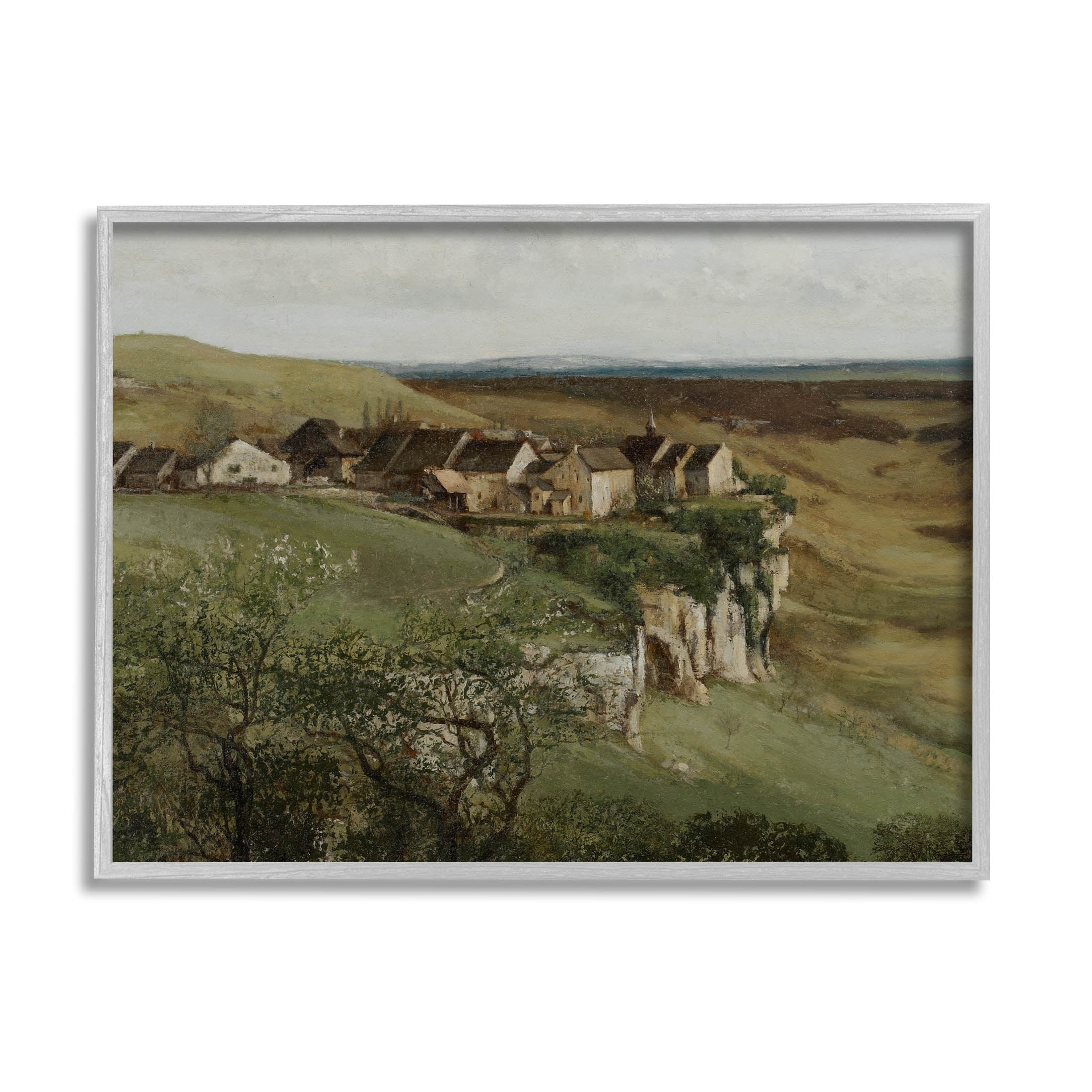 Cliff Cottages Rural Landscape Landscape Painting Gray Framed Art Print Wall Art