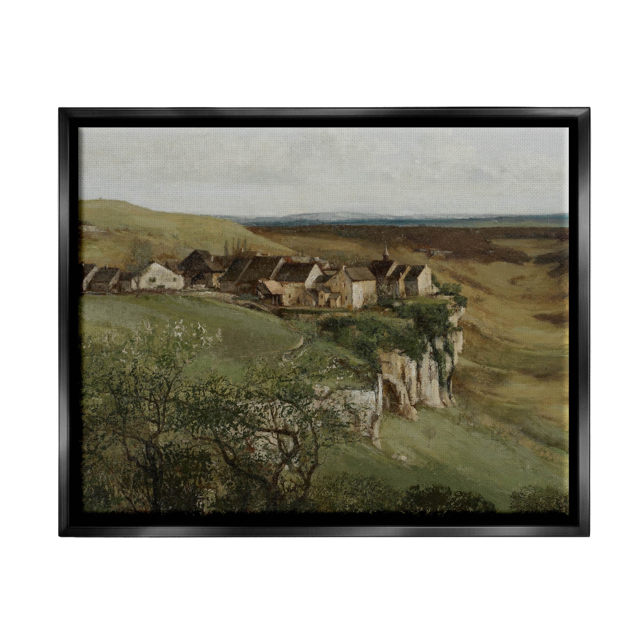 Cliff Cottages Rural Landscape Landscape Painting Jet Black Framed Art Print Wall Art