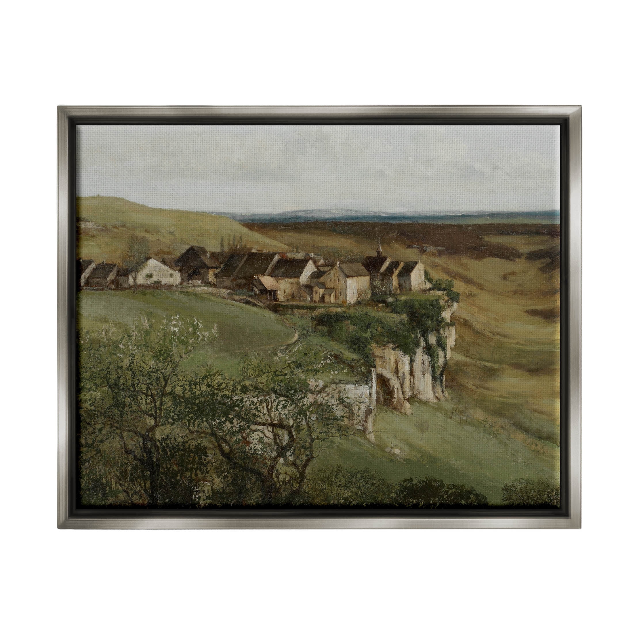 Cliff Cottages Rural Landscape Landscape Painting Luster Gray Framed Art Print Wall Art