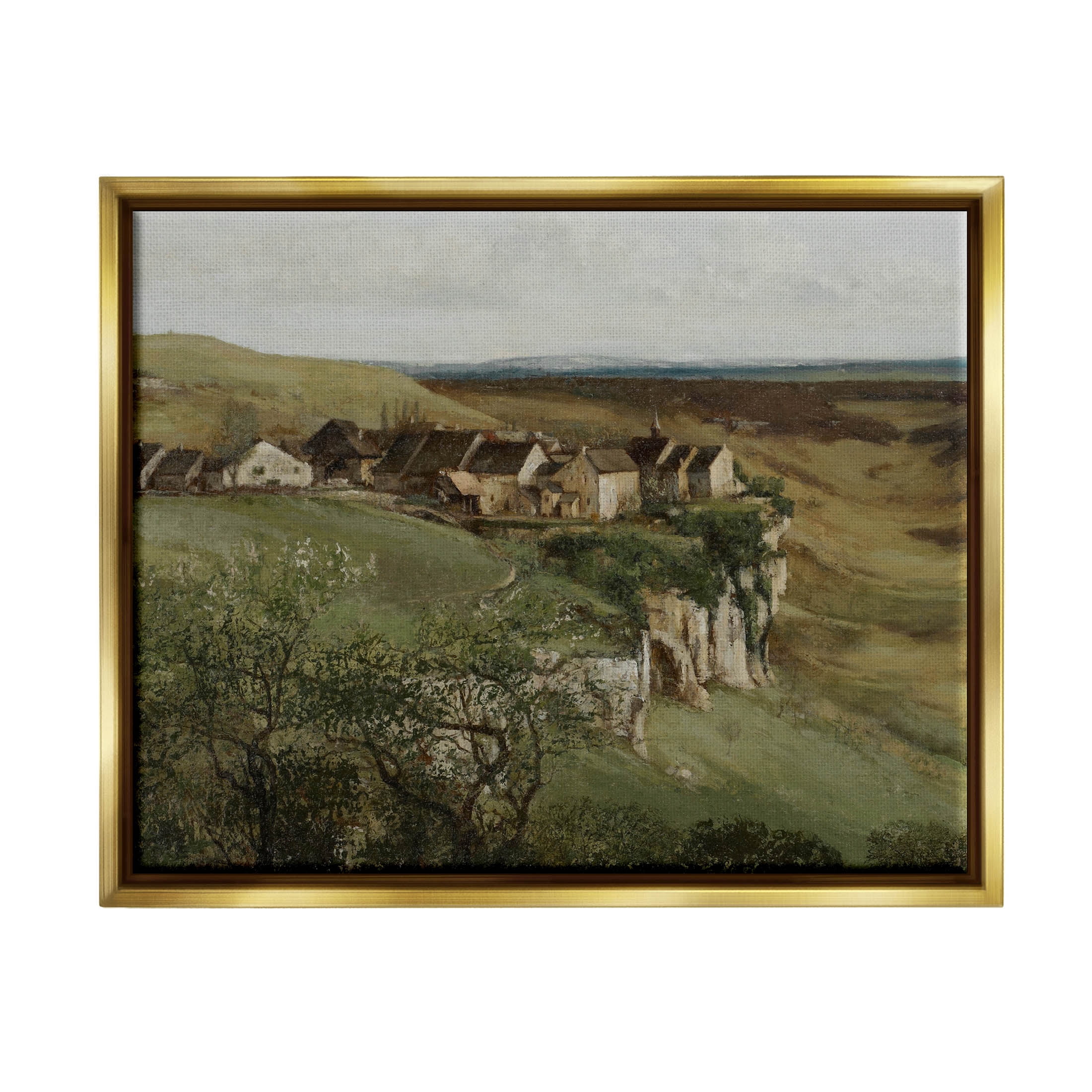 Cliff Cottages Rural Landscape Landscape Painting Metallic Gold Framed Art Print Wall Art