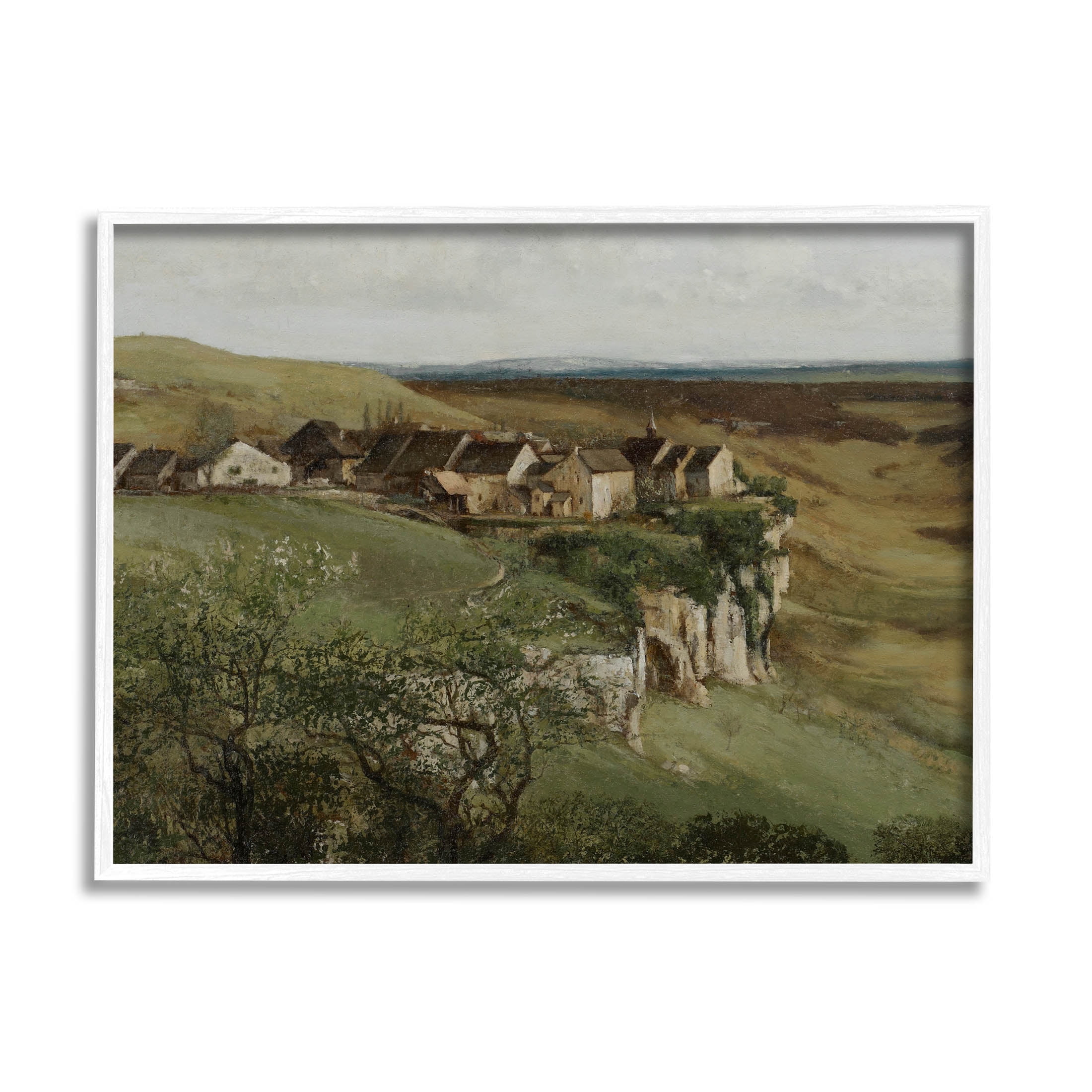Cliff Cottages Rural Landscape Landscape Painting White Framed Art Print Wall Art