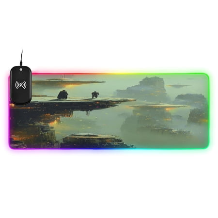 Cliff Wireless Charging RGB Gaming Mouse Pad 31.5x11.8in with 14 Lighting Modes and Non-Slip Base