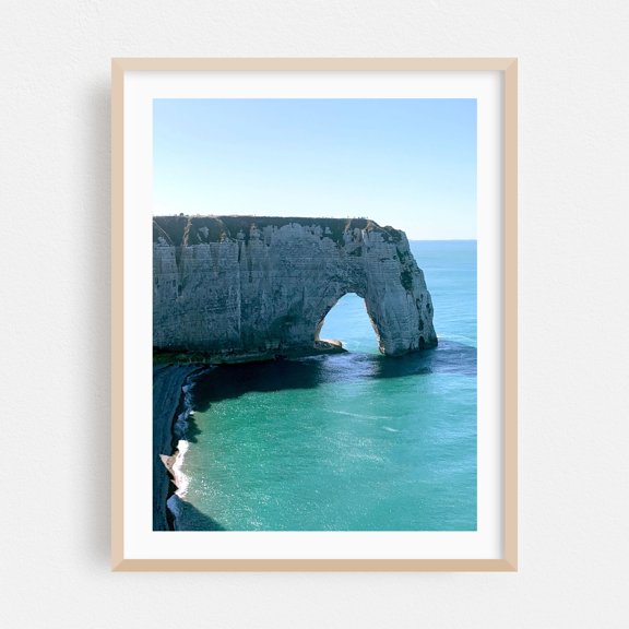 Cliff over the Ocean - Étretat Normandy France Photography Coast Seascape Ocean Landscape Nature Travel Poster Scenic Oak Framed Wall Art Print 5 x 7 inches