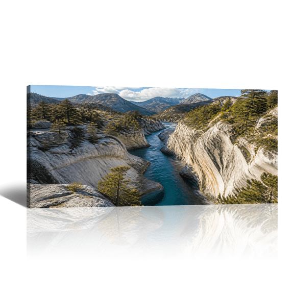 Cliff Valley Canvas Wall Art Turquoise River Scenery Picture Prints, Natural Landscape Artwork Paintings for Living Room Bedroom Apartment Home Wall Decor