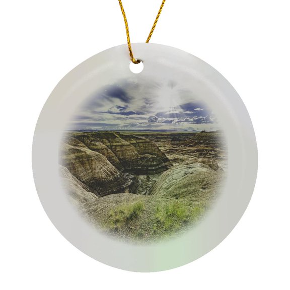 3drose, Cliff View Overlooking Canyon at Petrified Forest National Park, Circle Porcelain Ornament