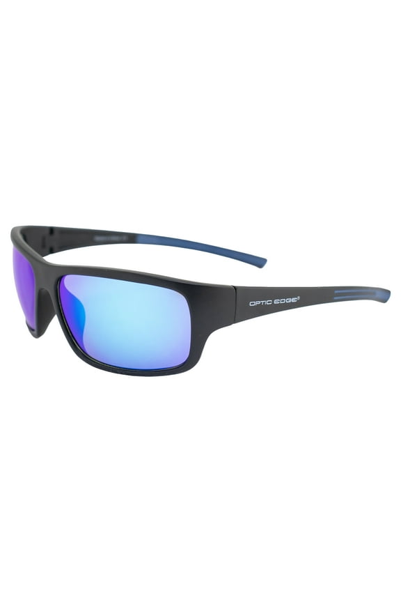 Cliff Weil Optic Edge Stowaway Wraparound Sports & Motorcycle Sunglasses for Men or Women Matte Black Frame w/ Dielectric Blue Mirror Lens