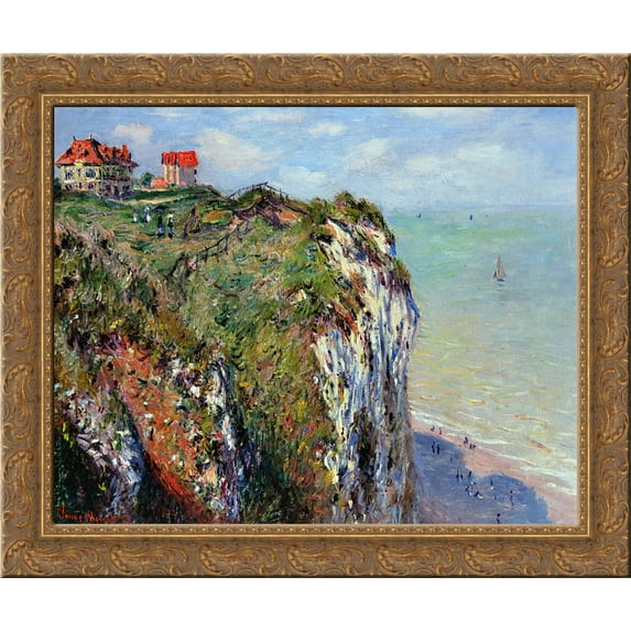 Cliff at Dieppe 24x20 Gold Ornate Wood Framed Canvas Art by Monet, Claude