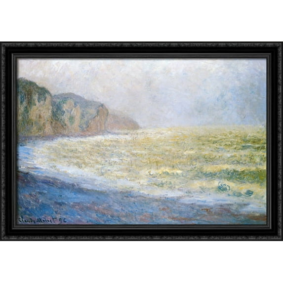Cliff at Pourville 40x28 Large Black Ornate Wood Framed Canvas Art by Claude Monet