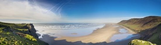 Cliff at seaside Rhossili Bay Gower Peninsular South Wales Wales Canvas Art - Panoramic Images (40 x 12)