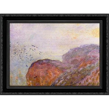 Cliff near Dieppe 24x20 Black Ornate Wood Framed Canvas Art by Monet, Claude