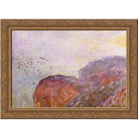 Cliff near Dieppe 24x20 Gold Ornate Wood Framed Canvas Art by Monet, Claude