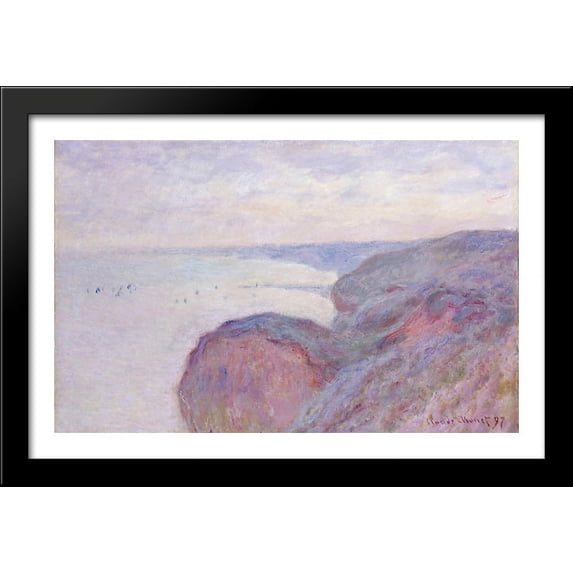 Cliff near Dieppe, Overcast Skies 40x26 Large Black Wood Framed Print Art by Claude Monet