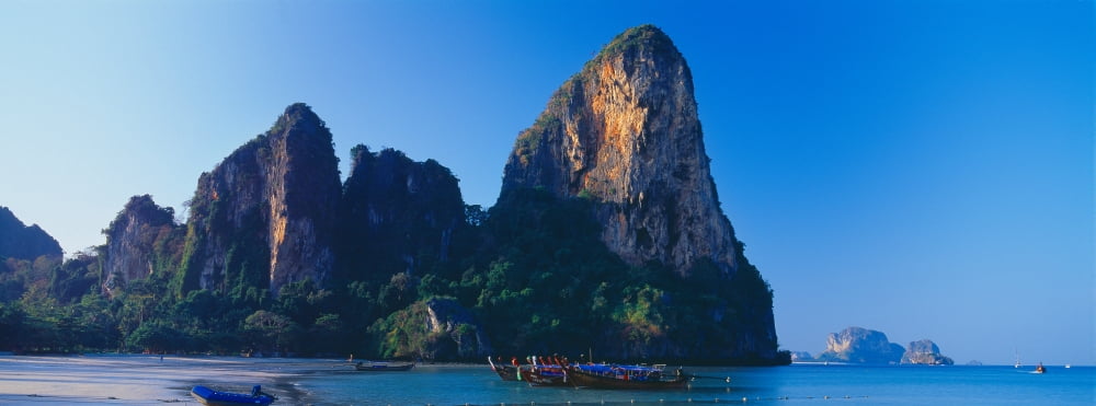 Cliff on the beach Railay Beach Krabi Krabi Province Thailand Canvas Art - Panoramic Images (27 x 9)