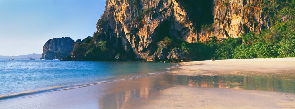 Cliff on the beach Railay Beach Krabi Krabi Province Thailand Canvas Art - Panoramic Images (36 x 12)
