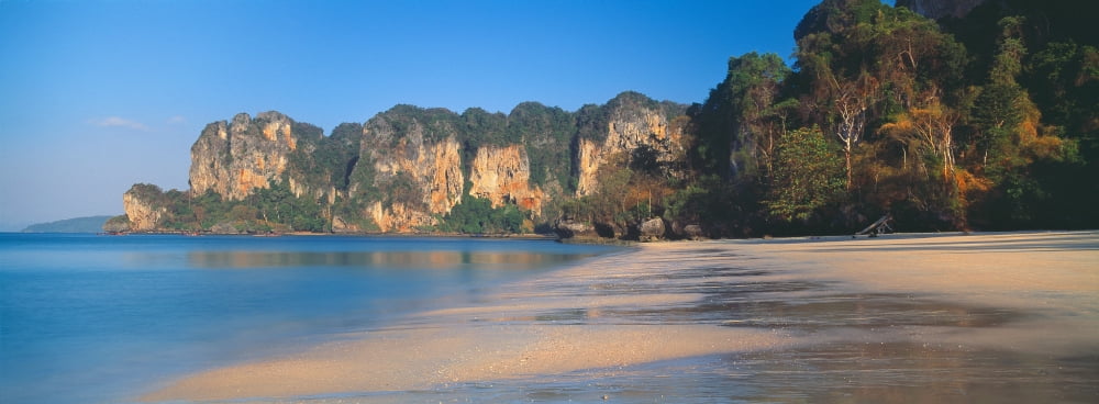 Cliff on the beach Railay Beach Krabi Krabi Province Thailand Canvas Art - Panoramic Images (36 x 12)