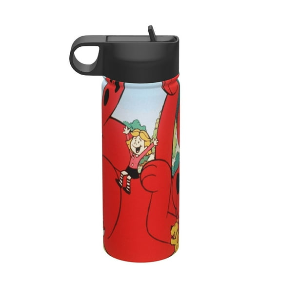 Clifford The Big Red Dog Kids Insulated Water Bottle With Straw - 18 Oz Stainless Steel Double Wall Vacuum Cup, Leakproof, Bpa Free, Suitable For Boys And Girls