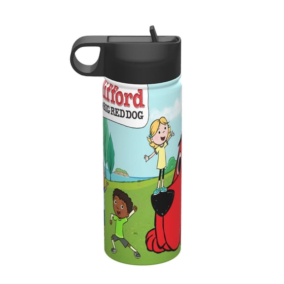 Clifford The Big Red Dog Kids Insulated Water Bottle With Straw - 18 Oz Stainless Steel Double Wall Vacuum Cup, Leakproof, Bpa Free, Suitable For Boys And Girls