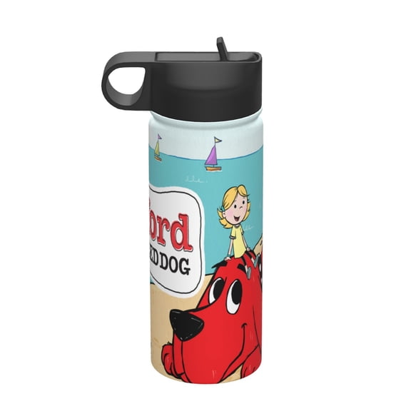 Clifford The Big Red Dog Kids Insulated Water Bottle With Straw - 18 Oz Stainless Steel Double Wall Vacuum Cup, Leakproof, Bpa Free, Suitable For Boys And Girls