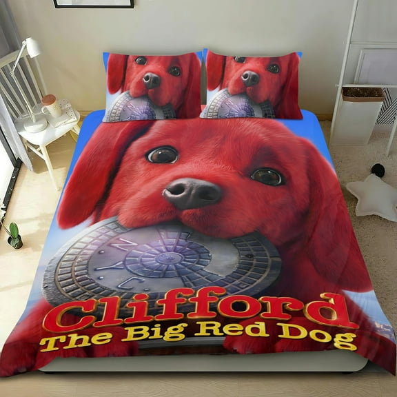 Clifford The Big Red Dog-themed Bed Sheet Set Three Piece Set Comfortable And Skin Friendly Unique Design Home Decor Gifts For Family Friends fans54''x79''135cm*200cm