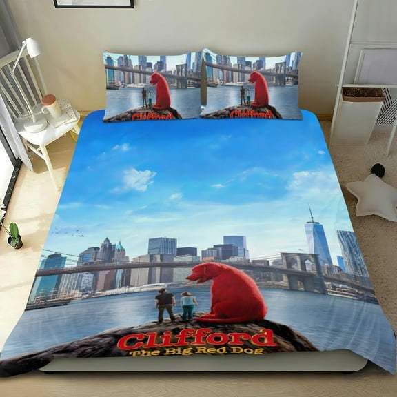 Clifford the Big Red Dog-themed Bed Sheet Set Three Piece Set Comfortable And Skin Friendly Unique Design Home Decor Gifts For Family Friends fans54x79Inches135cm*200cm