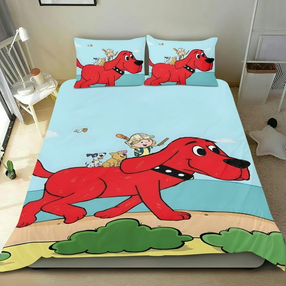 Clifford The Big Red Dog Themed Bed Sheet Set Three Piece Set 53x79 Inches Comfortable And Skin Friendly Unique Design Creating A Star Studded Night