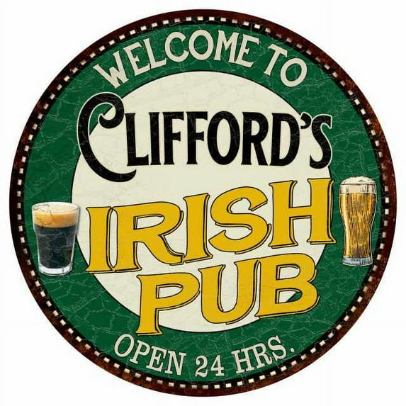 Clifford's Irish Pub 12" Round Metal Sign Kitchen Bar Wall Décor 200120036463