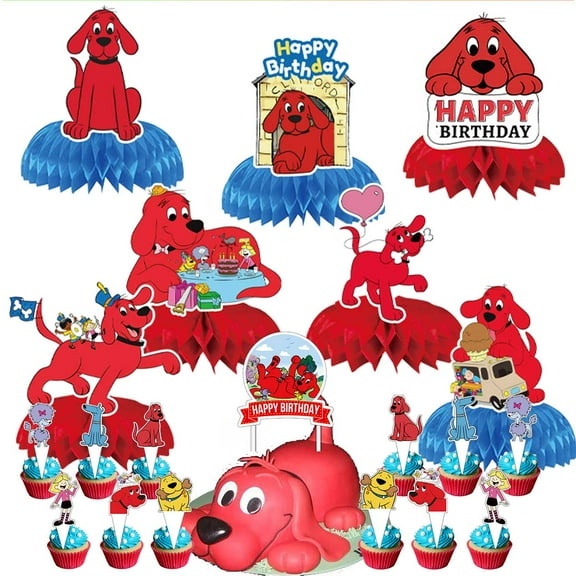 Clifford the Big Red Dog Party Supplies Honeycomb Centerpieces Table Toppers Cake Toppers Decorations for Birthday Photo Props